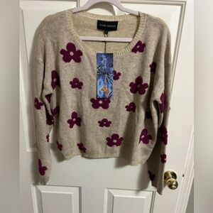 Young Threads Floral Knit Sweater Size L NWT